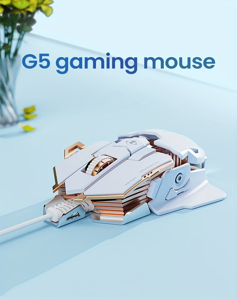 EWEADN G5 USB Wired Gaming Mouse: Silent/audible, 8 buttons, adjustable length