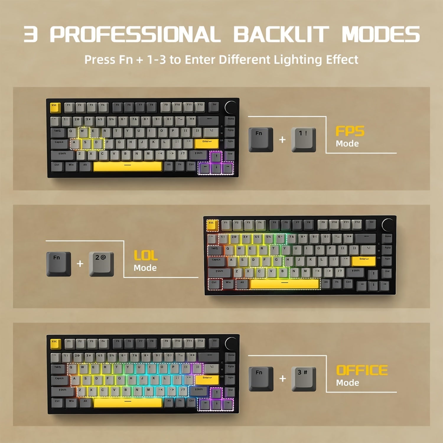 Ak820 75% Wired Mechanical Keyboard , LED Backlit