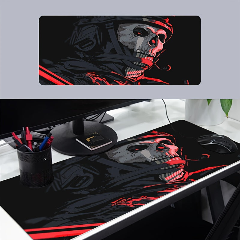 1pc Extended Gaming Mouse Pad with Red Skull Design