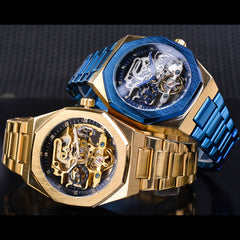 Forsining Men's Silvery Automatic Watch - 3D Rhinestone Skeleton, Stainless Steel, Sporty & Casual Tourbillon Design