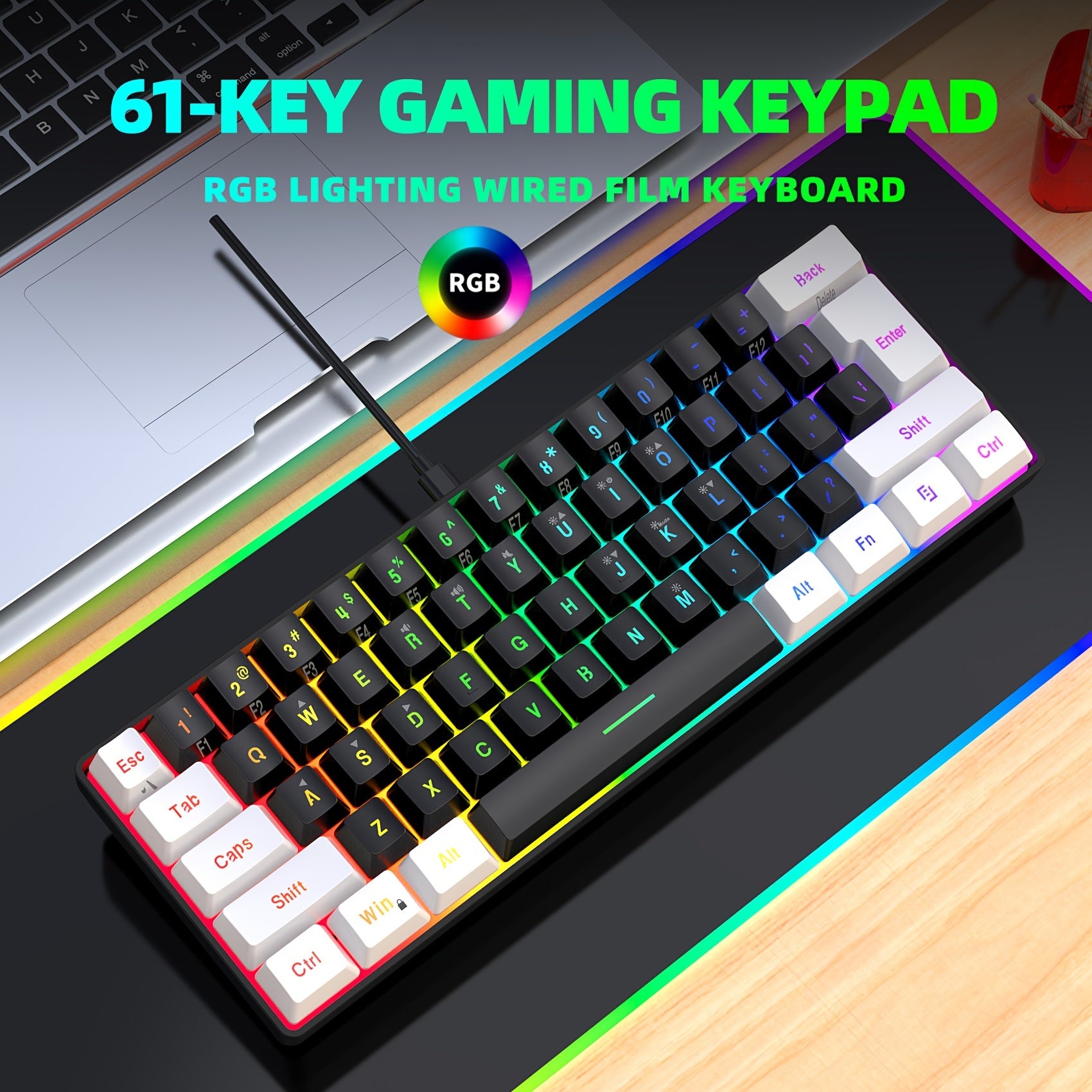 Snpurdiri 60% Wired Gaming Keyboard RGB Backlit Compact