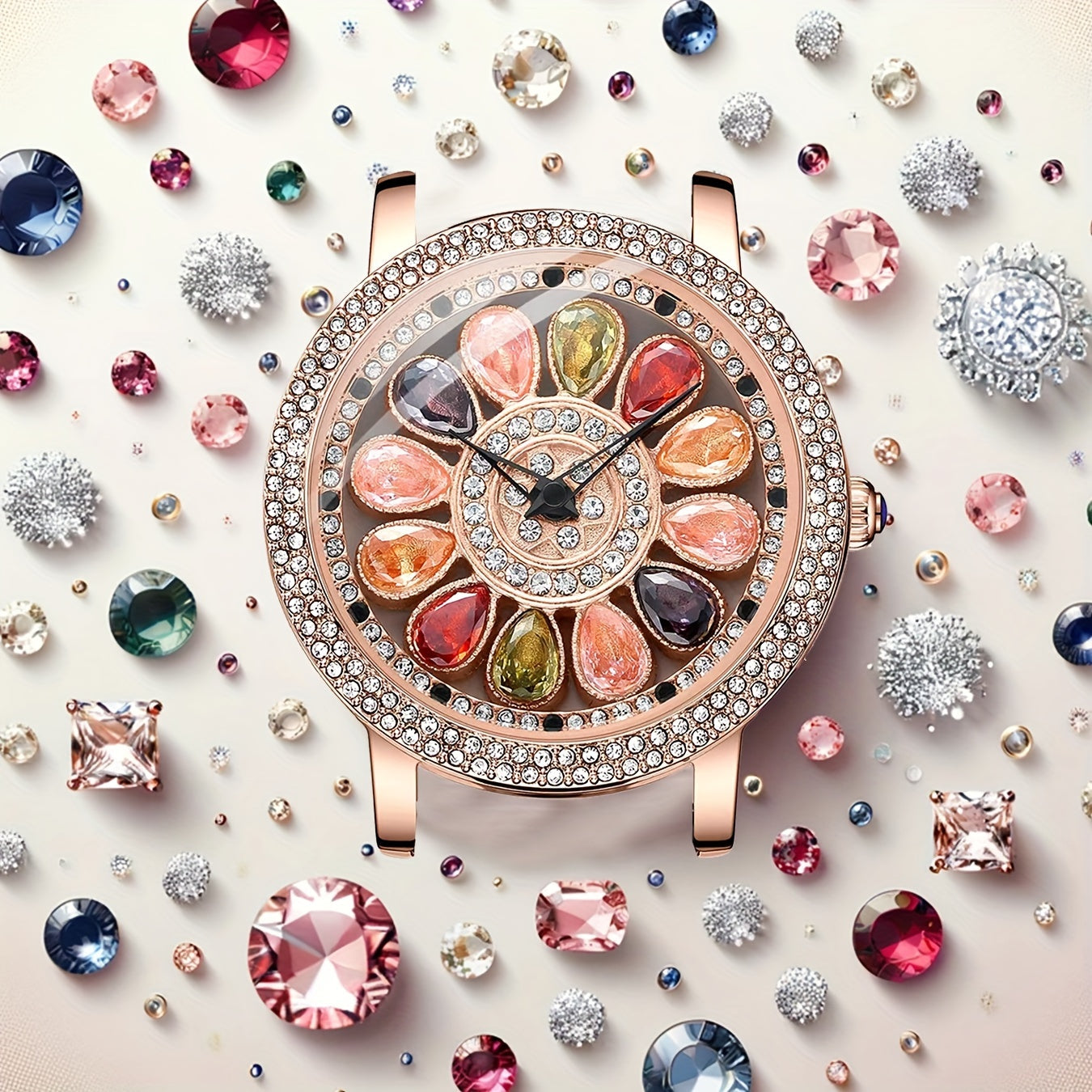 Women's Rhinestone Quartz Watch Rotating Flower Dial