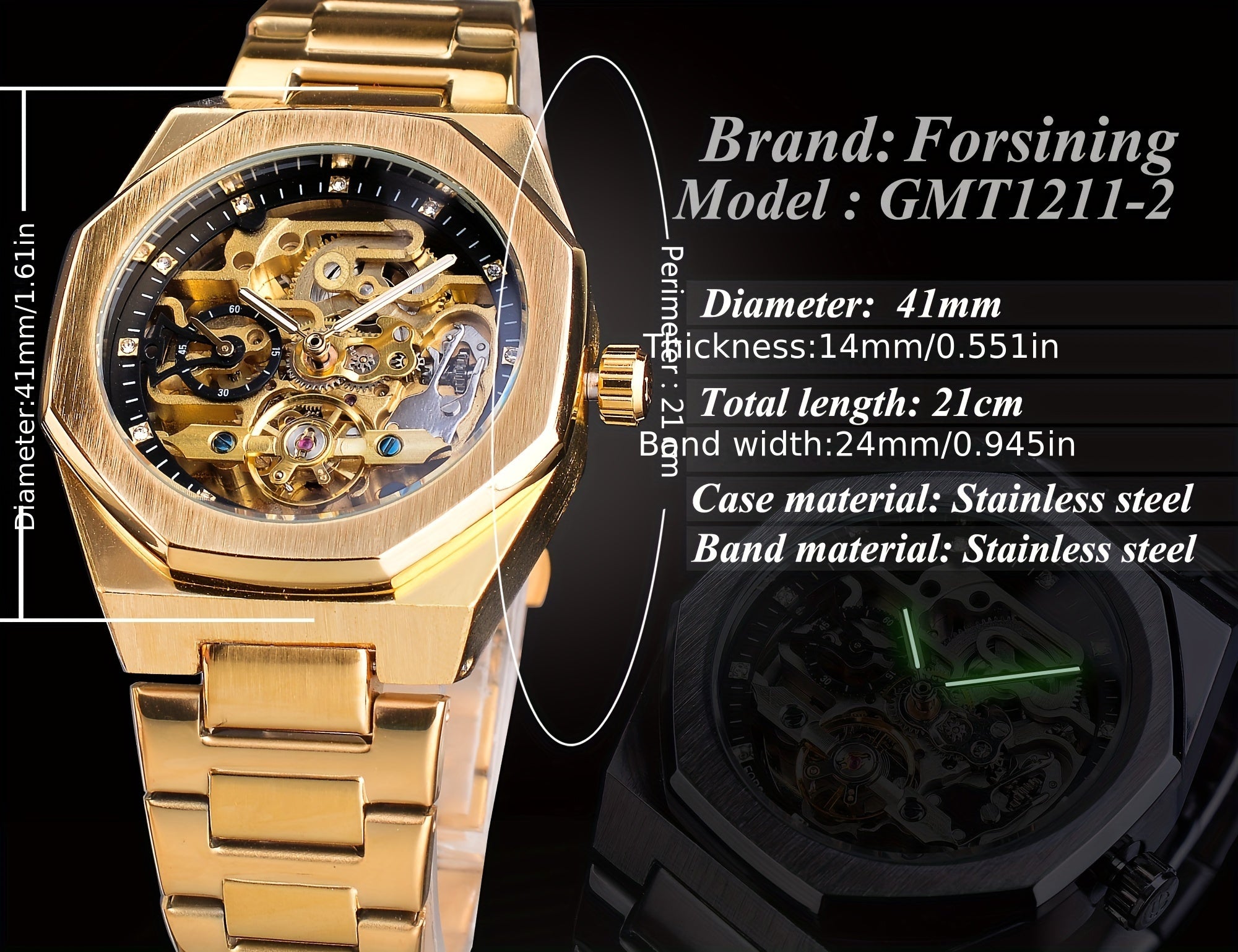 Forsining Men's Silvery Automatic Watch - 3D Rhinestone Skeleton, Stainless Steel, Sporty & Casual Tourbillon Design