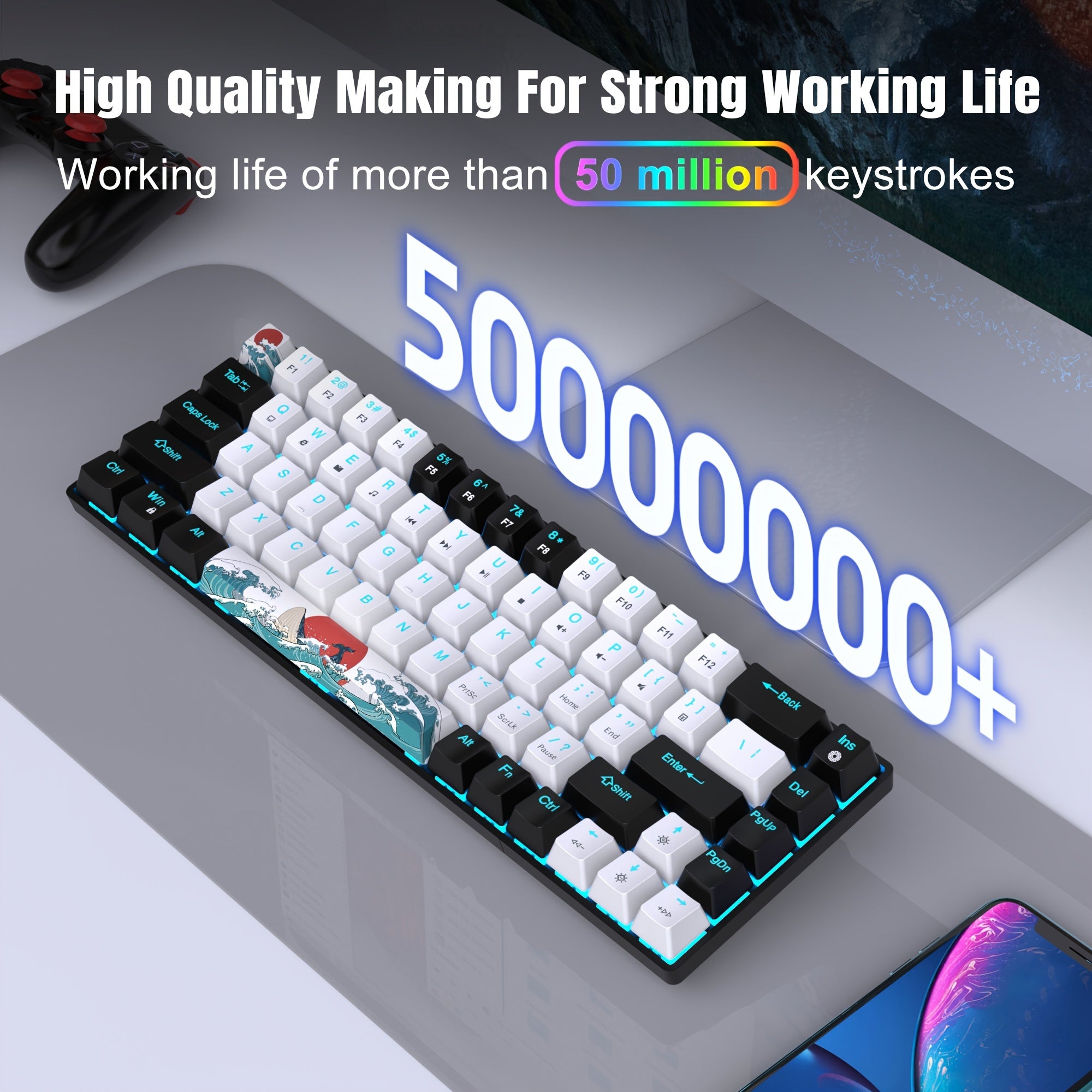 HXSJ Ergonomic Mechanical Gaming Keyboard - 68 Keys