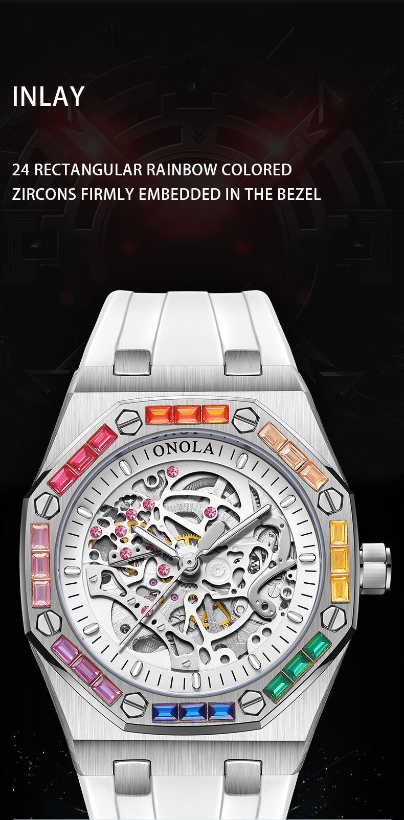 ONOLA Fashion New Rainbow Rhinestone Automatic Mechanical Watch