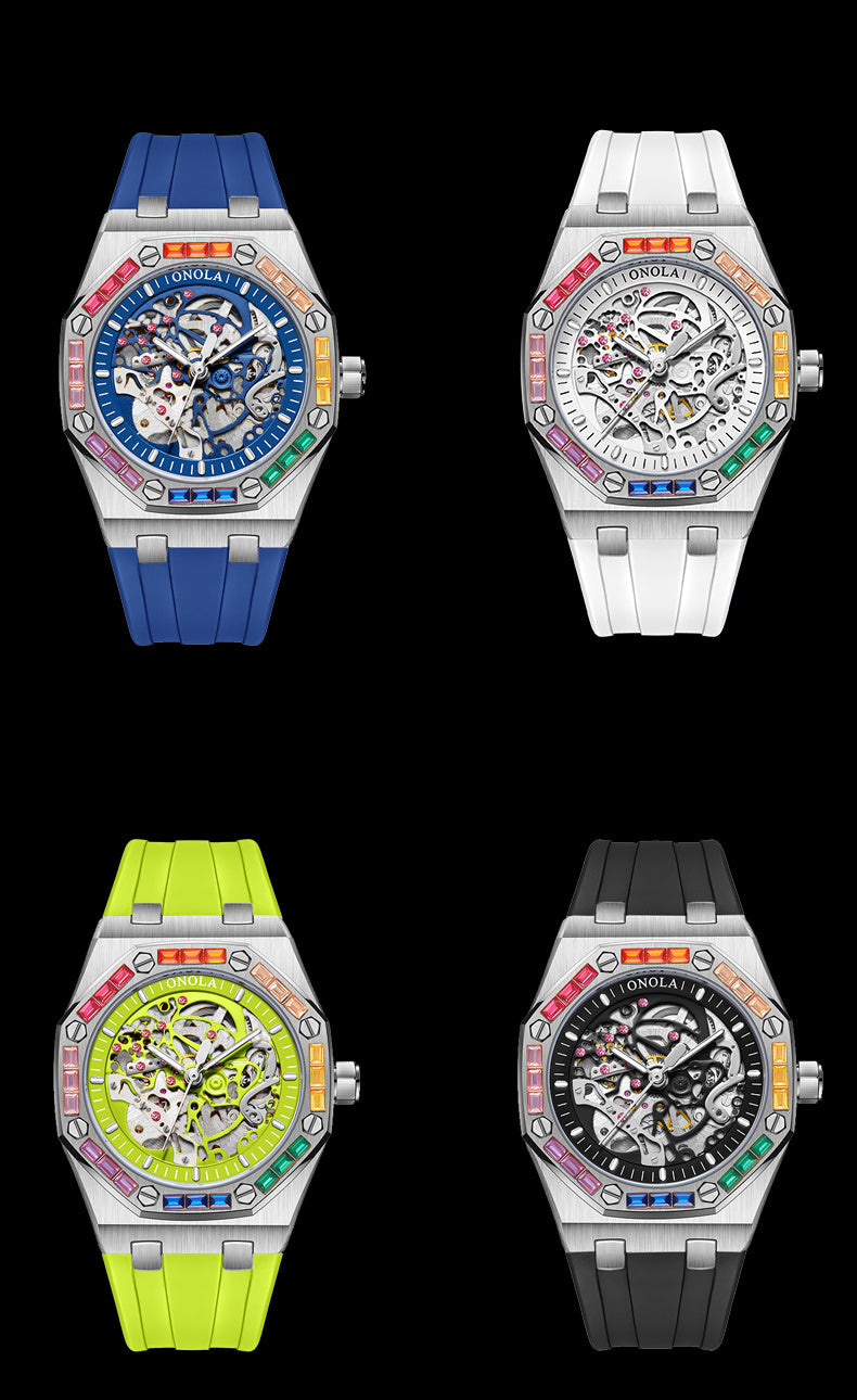 ONOLA Fashion New Rainbow Rhinestone Automatic Mechanical Watch