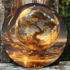 Aluminum Wall Art - Tree & Globe Design, Decor