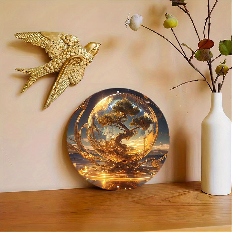 Aluminum Wall Art - Tree & Globe Design, Decor