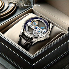 Men's Silver Black Alloy Tourbillon Automatic Mechanical Watch