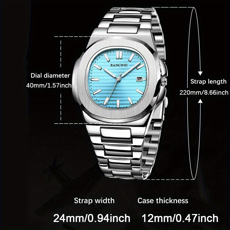 BANGWEI Stainless Steel Quartz Watch for Men