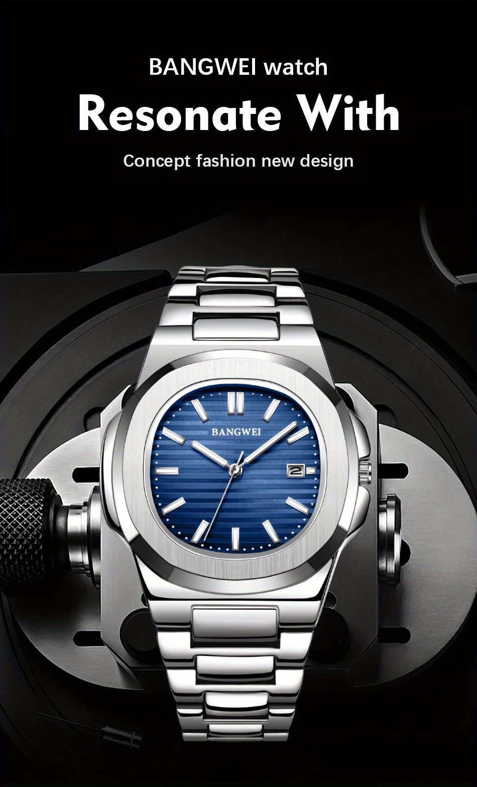 BANGWEI Stainless Steel Quartz Watch for Men