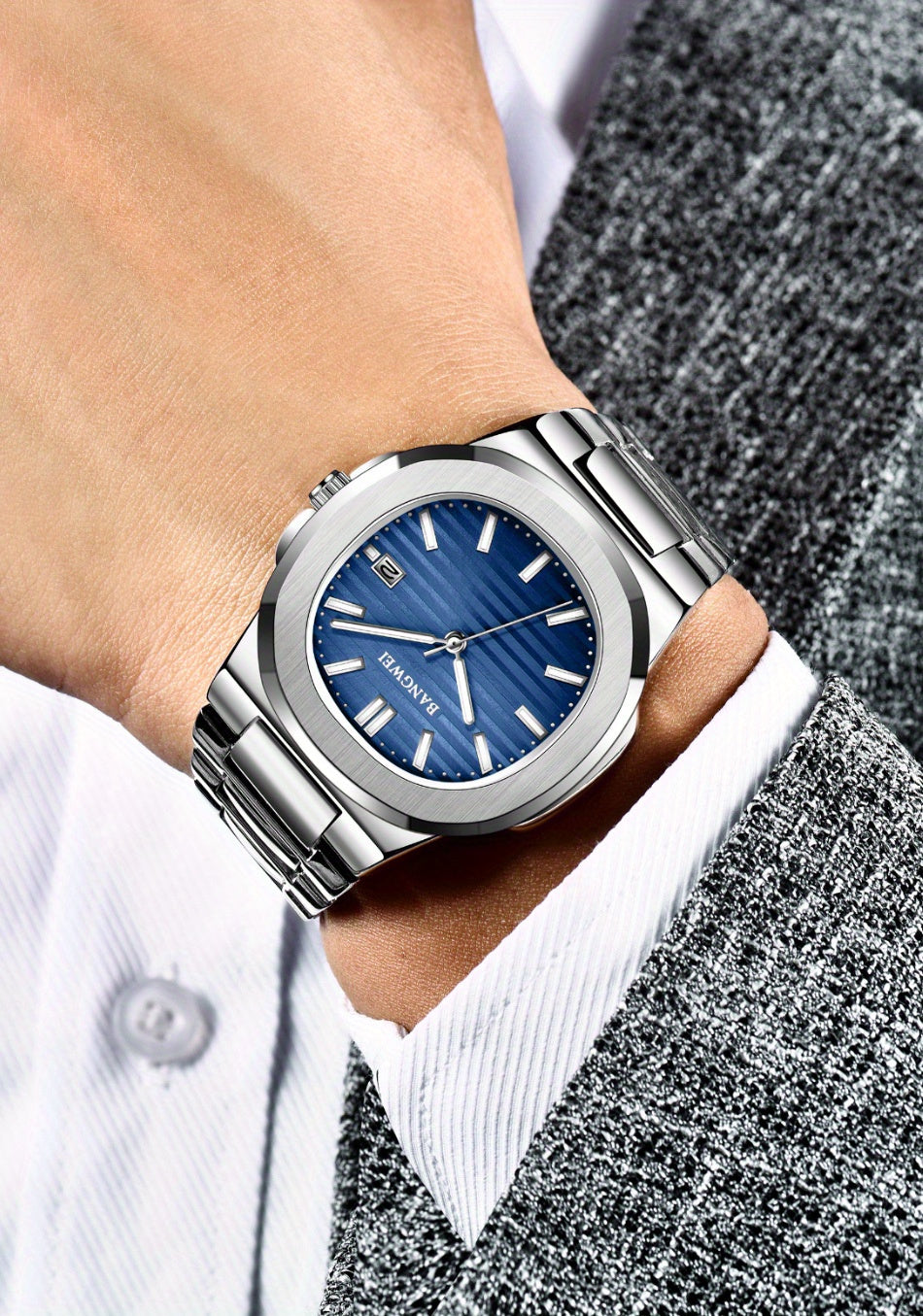 BANGWEI Stainless Steel Quartz Watch for Men