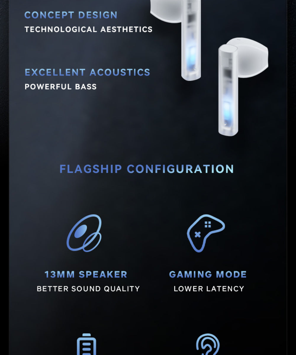 High-Quality Luminous Gaming Wireless Earbuds With Active Noise Cancellation, Long Battery Life, Volume Control, And Built-in Microphone - Compatible With Smartphones