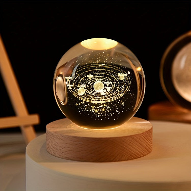 3D Crystal Ball Planet LED Light Laser-engraved solar system