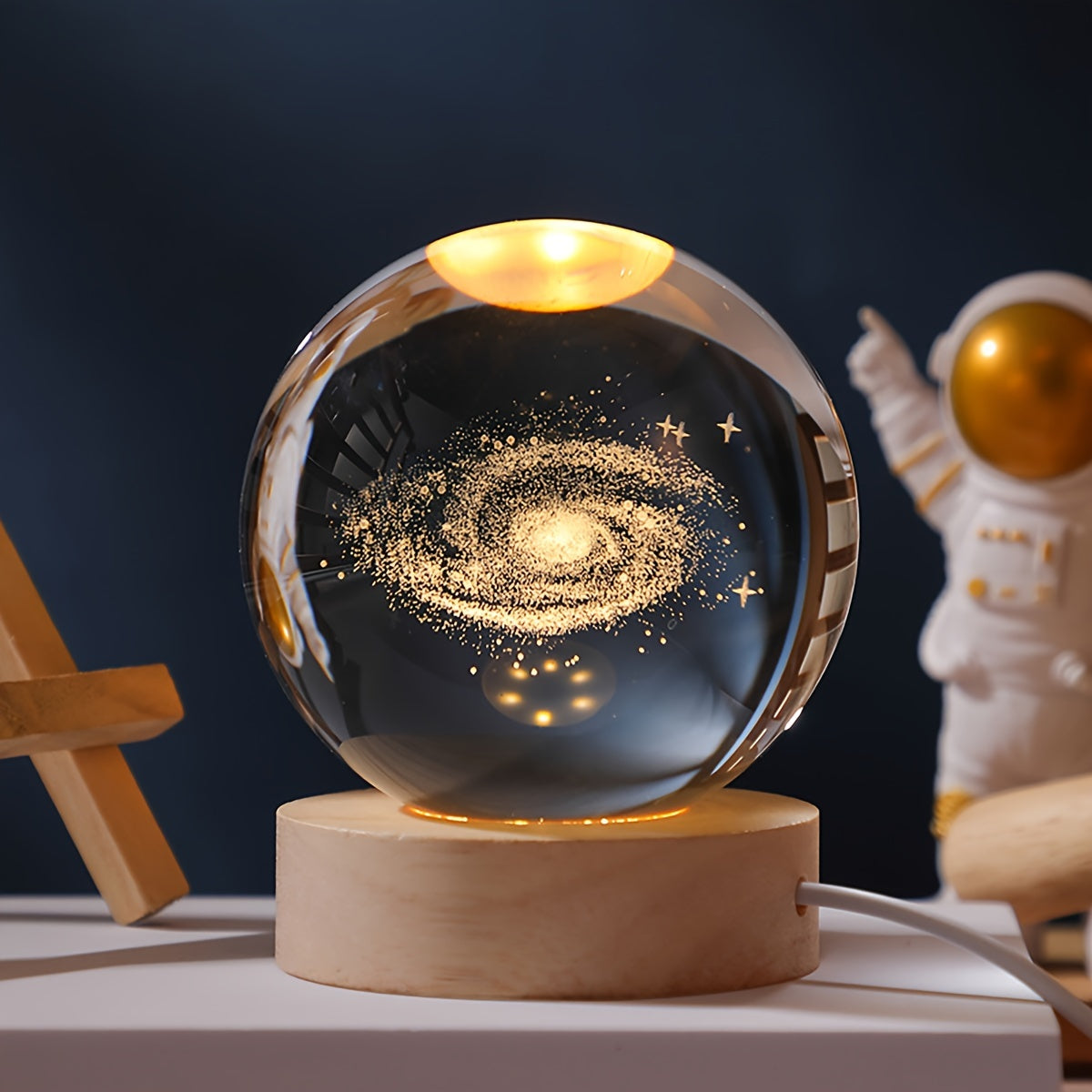 3D Crystal Ball Planet LED Light Laser-engraved solar system