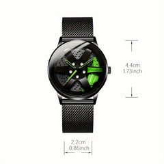 1pc Men's Black And Green Running Car Wheel Watch