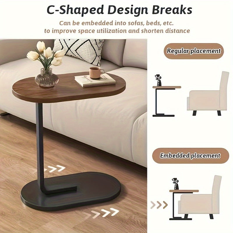 Chic C-Shaped Wooden Side Table with Adjustable Height