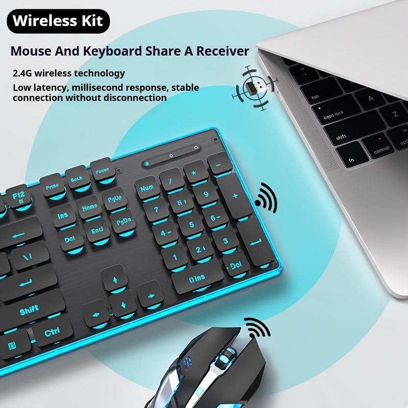 EWEADN BT & 2.4G Wireless Gaming Keyboard and Mouse Combo Rechargable