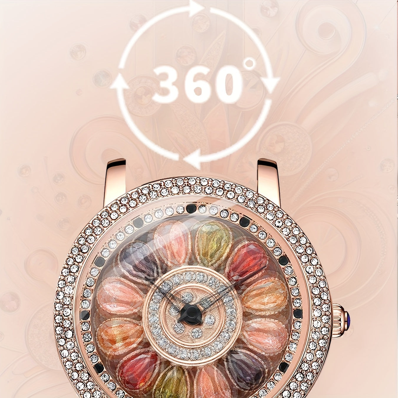 Women's Rhinestone Quartz Watch Rotating Flower Dial