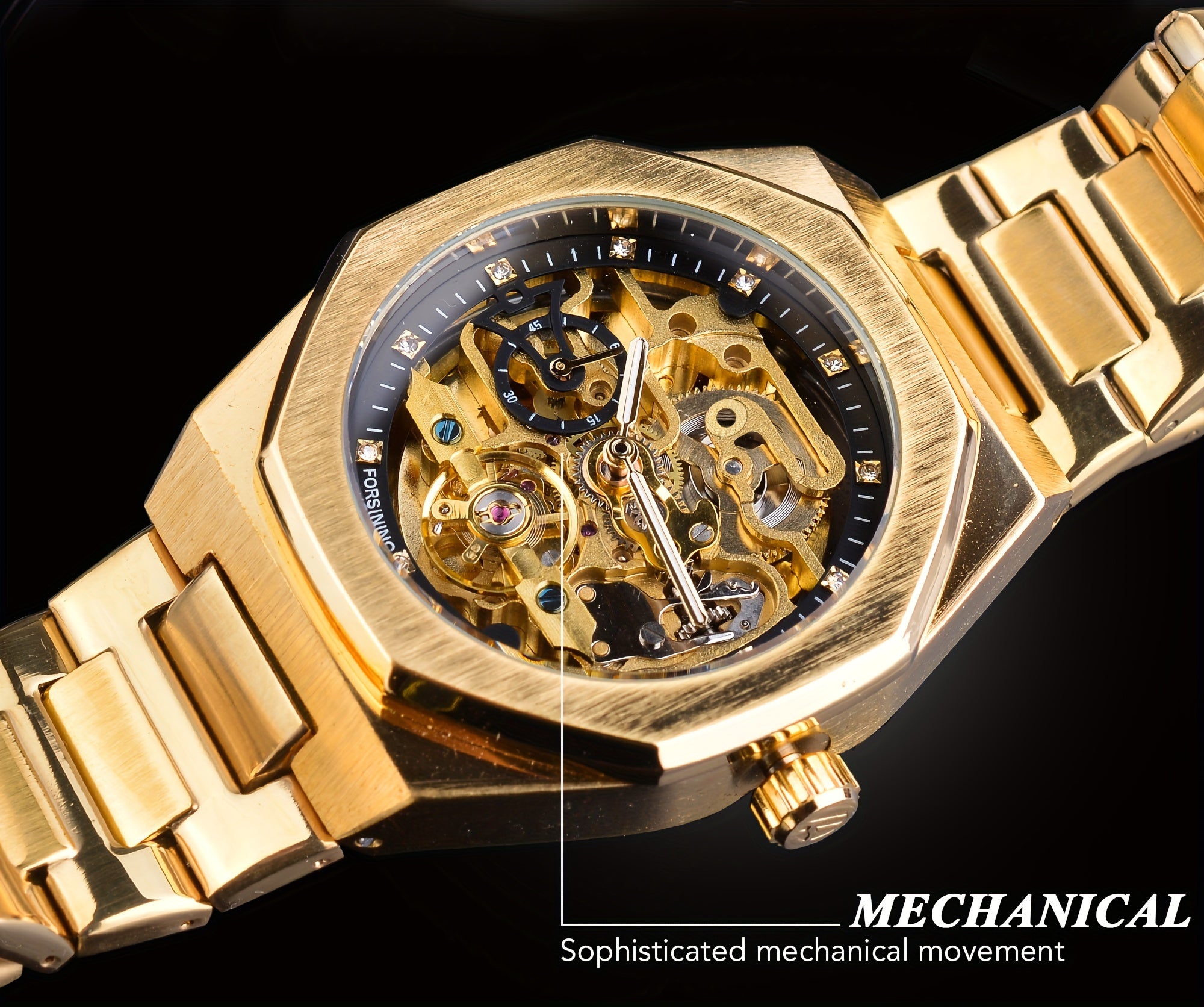 Forsining Men's Silvery Automatic Watch - 3D Rhinestone Skeleton, Stainless Steel, Sporty & Casual Tourbillon Design