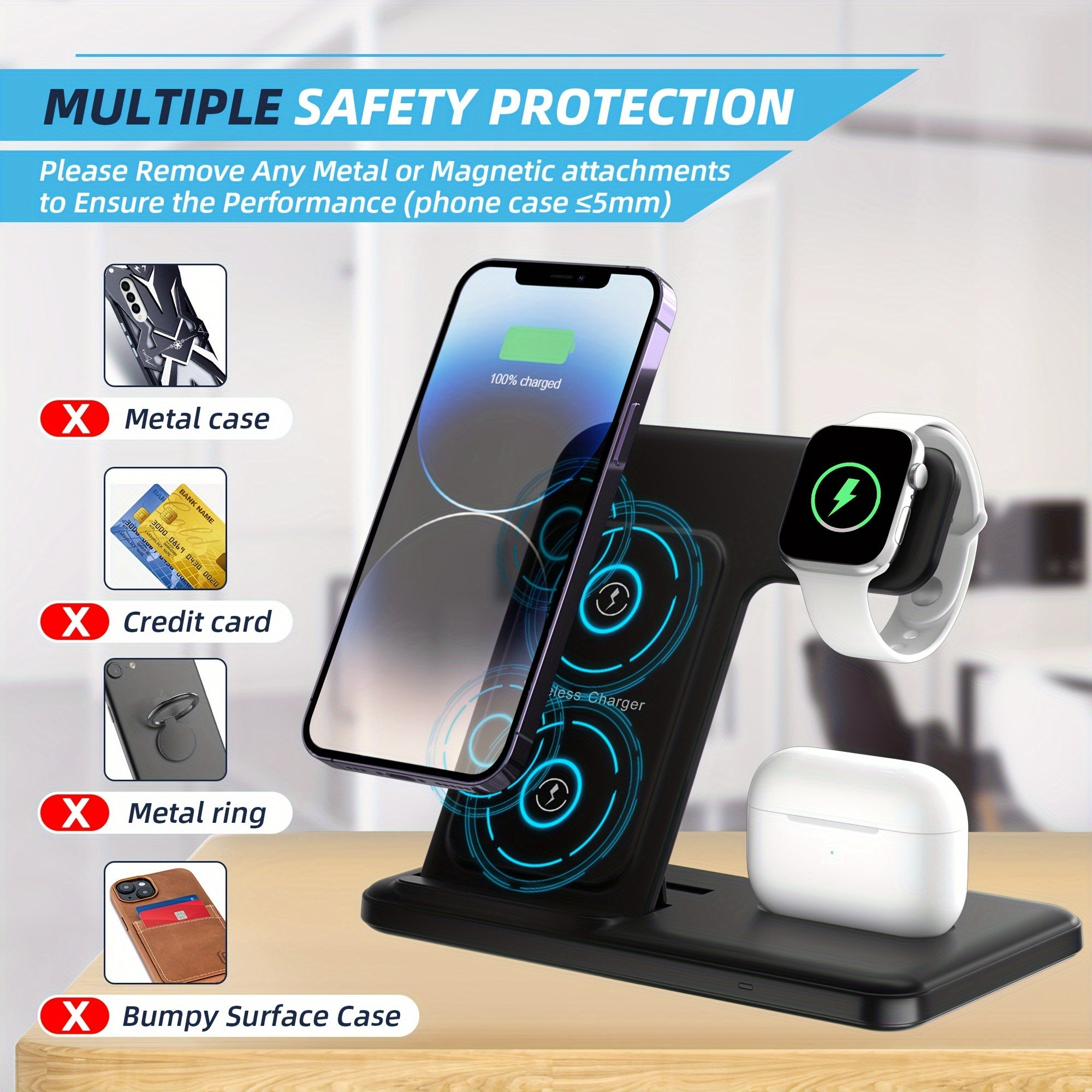 3 In 1 Fast Charging Station, Folding Wireless Charger Stand For IPhone