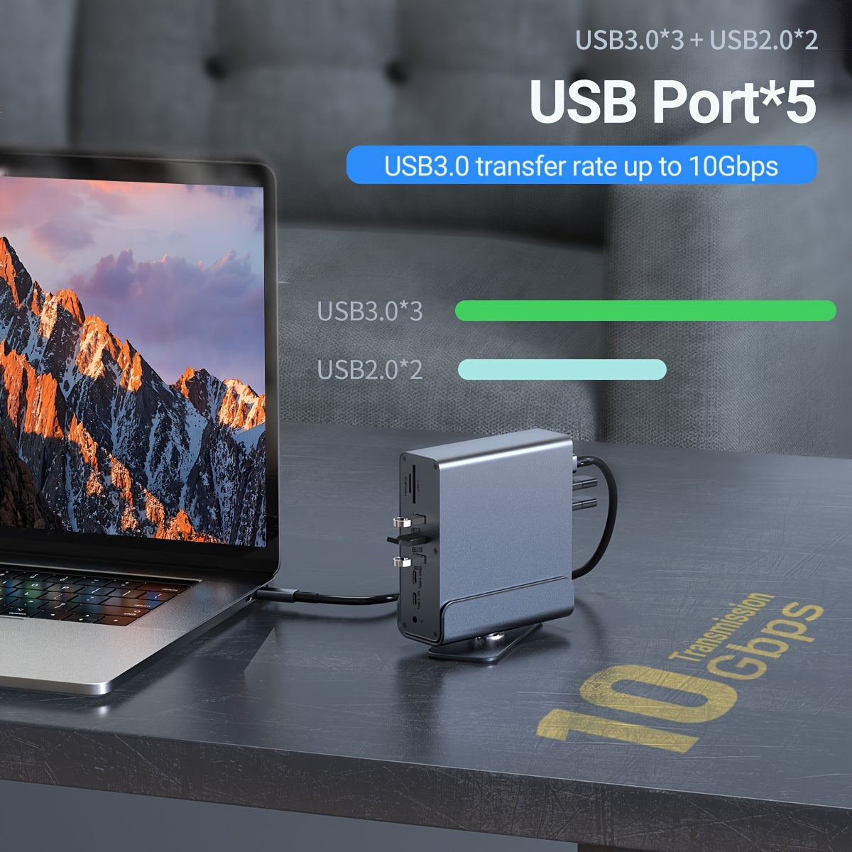 15-in-1 USB-C Vertical Docking Station, Aluminum Shell, USB 2.0/3.0