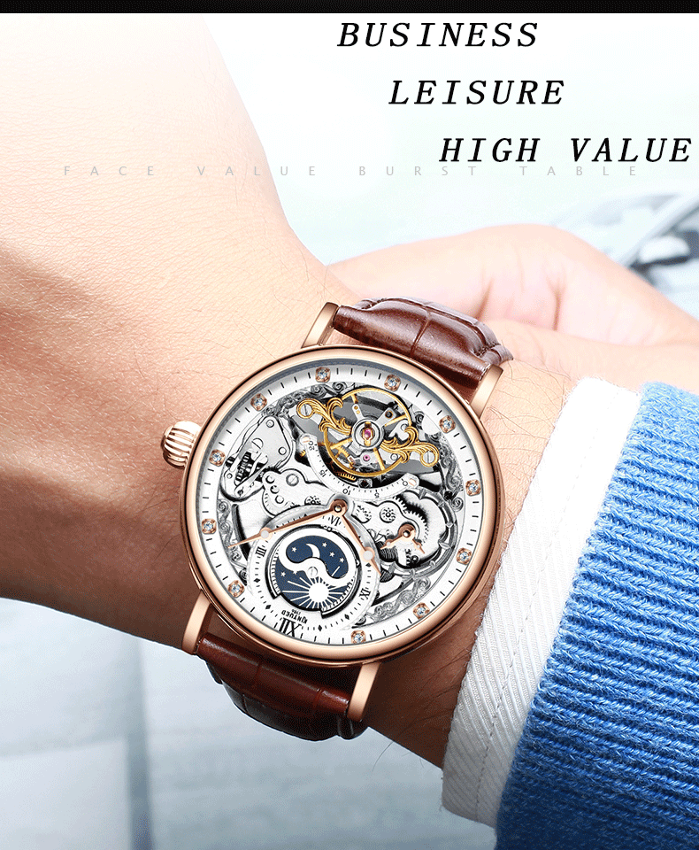 Watch Rose Golden Hollow Tourbillon Automatic Mechanical Watch