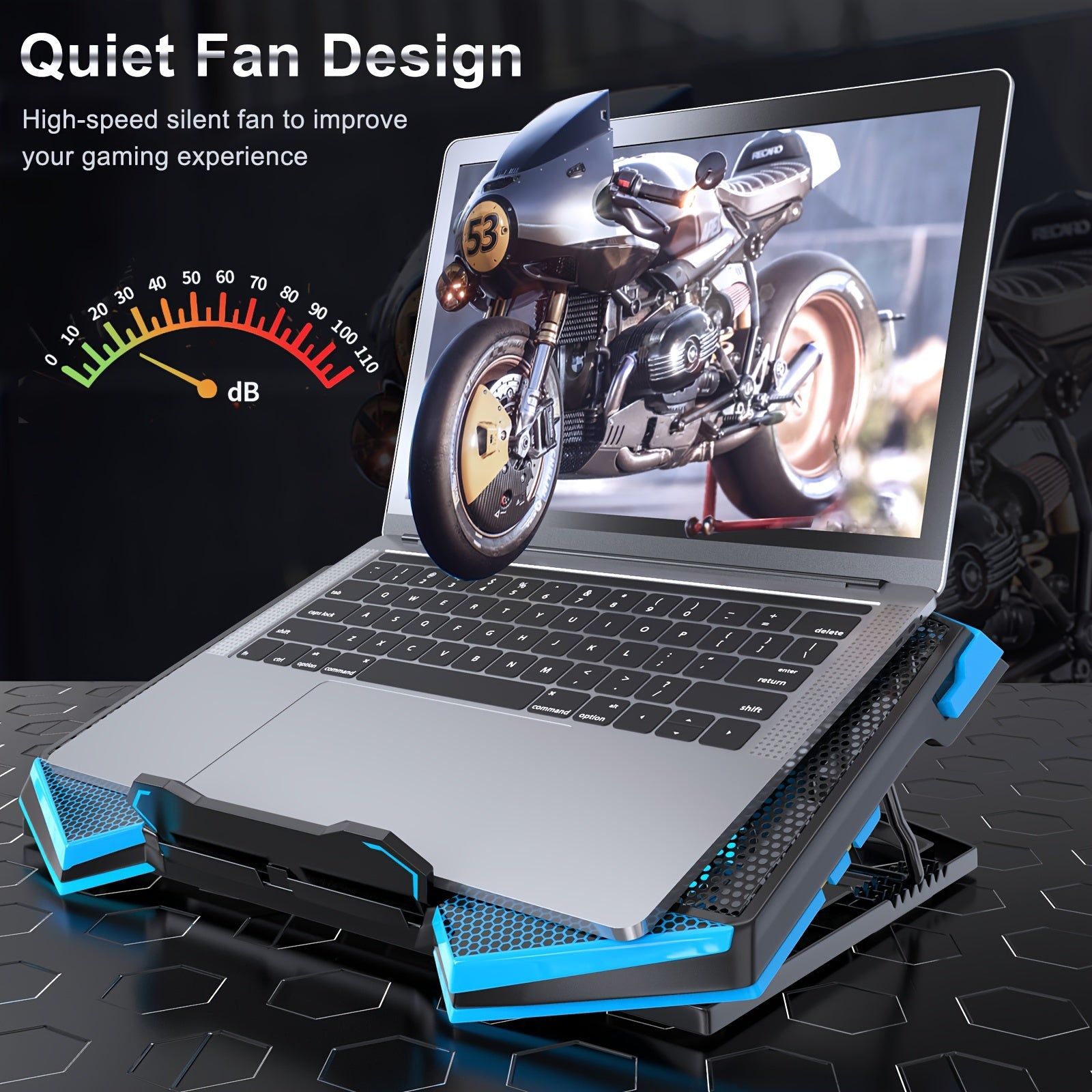 Coolcold-Laptop Cooling Pad, 5Silent Fans, 7 Height, Wind Speed, Adjustable Cooler