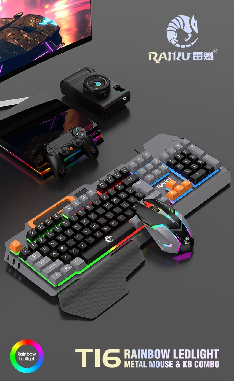 Three Colors Block Wired Keyboard Mouse Set