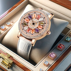 Women's Rhinestone Quartz Watch Rotating Flower Dial