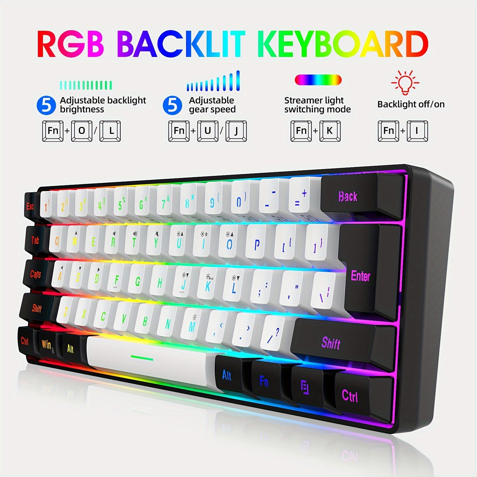 Snpurdiri 60% Wired Gaming Keyboard RGB Backlit Compact