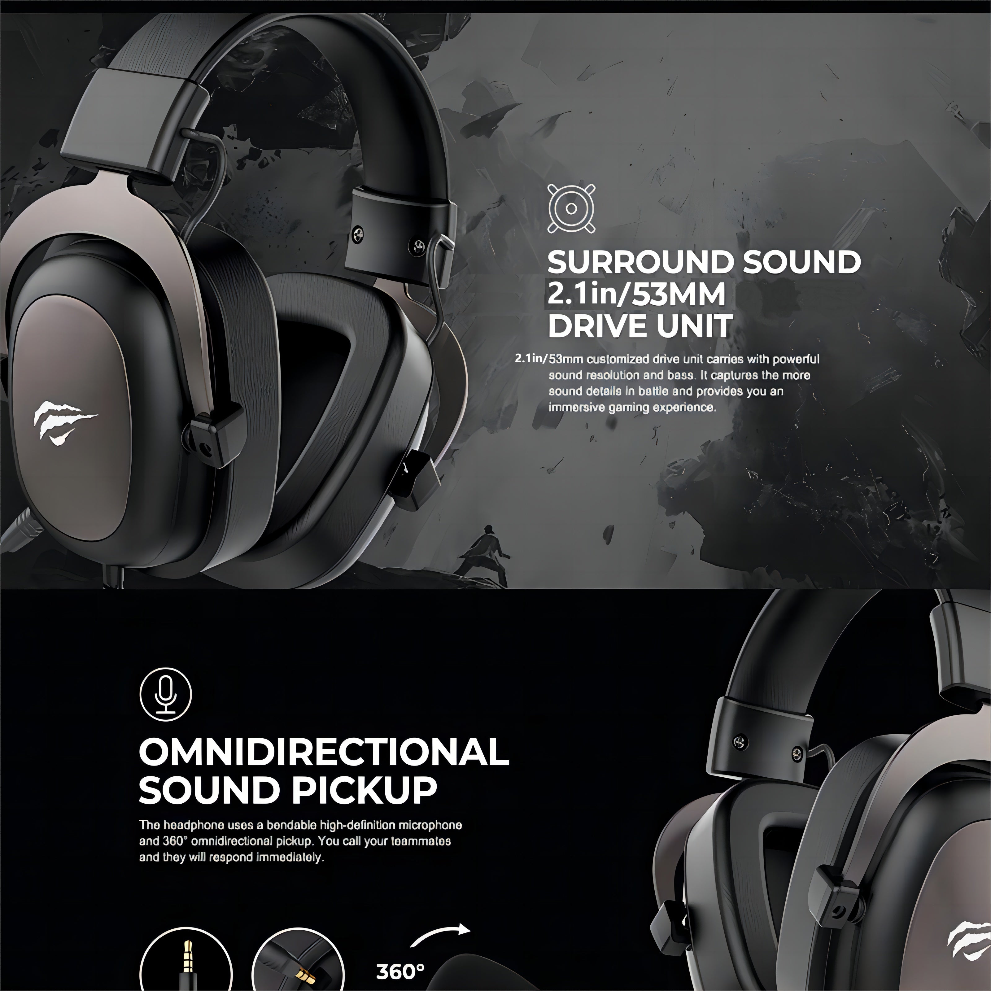 HAVIT Gaming Headset, Protein Leather Earmuffs Surround Sound