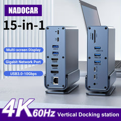 15-in-1 USB-C Vertical Docking Station, Aluminum Shell, USB 2.0/3.0