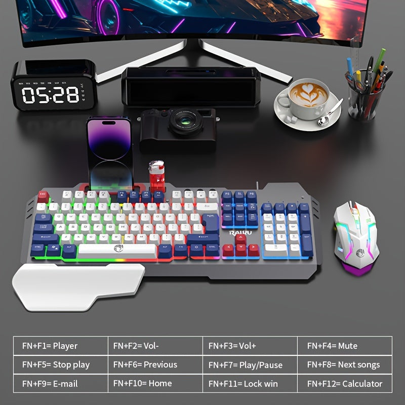 Three Colors Block Wired Keyboard Mouse Set