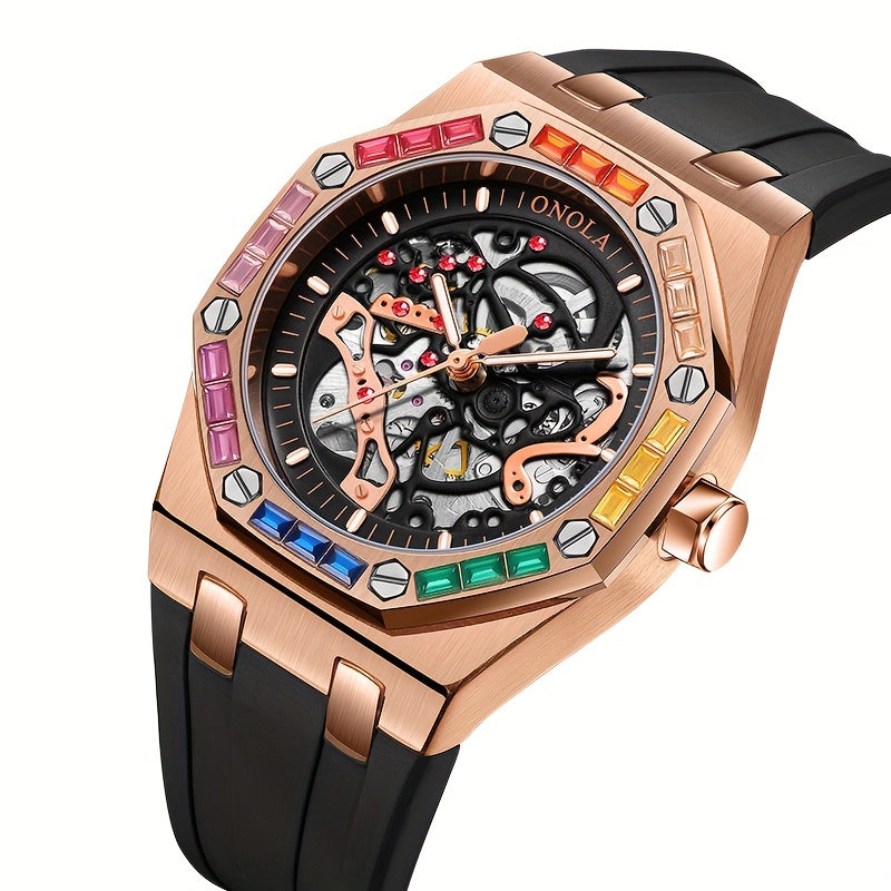 ONOLA Fashion New Rainbow Rhinestone Automatic Mechanical Watch