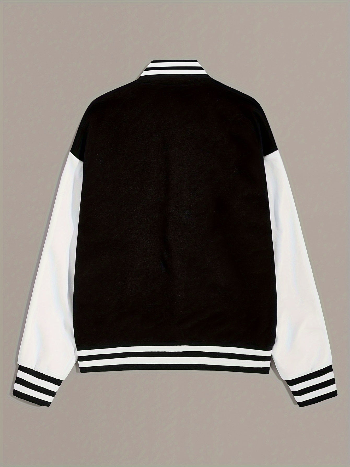 Trendy Color Block Bomber Jacket with Letter Print - Casual Cropped Fit with Button Front and Convenient Pockets