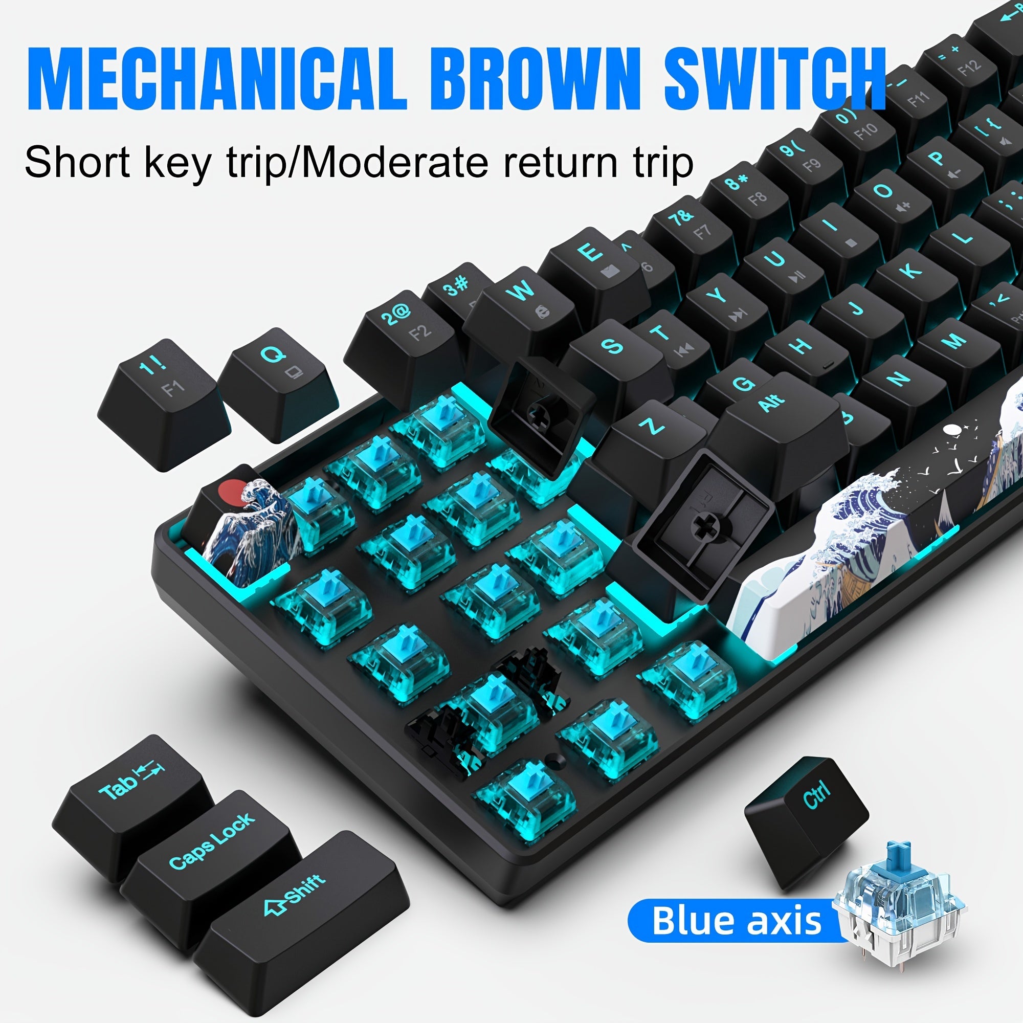 Ultra Compact 60% Gaming Mechanical Keyboard - 68 Keys with Blue Switches