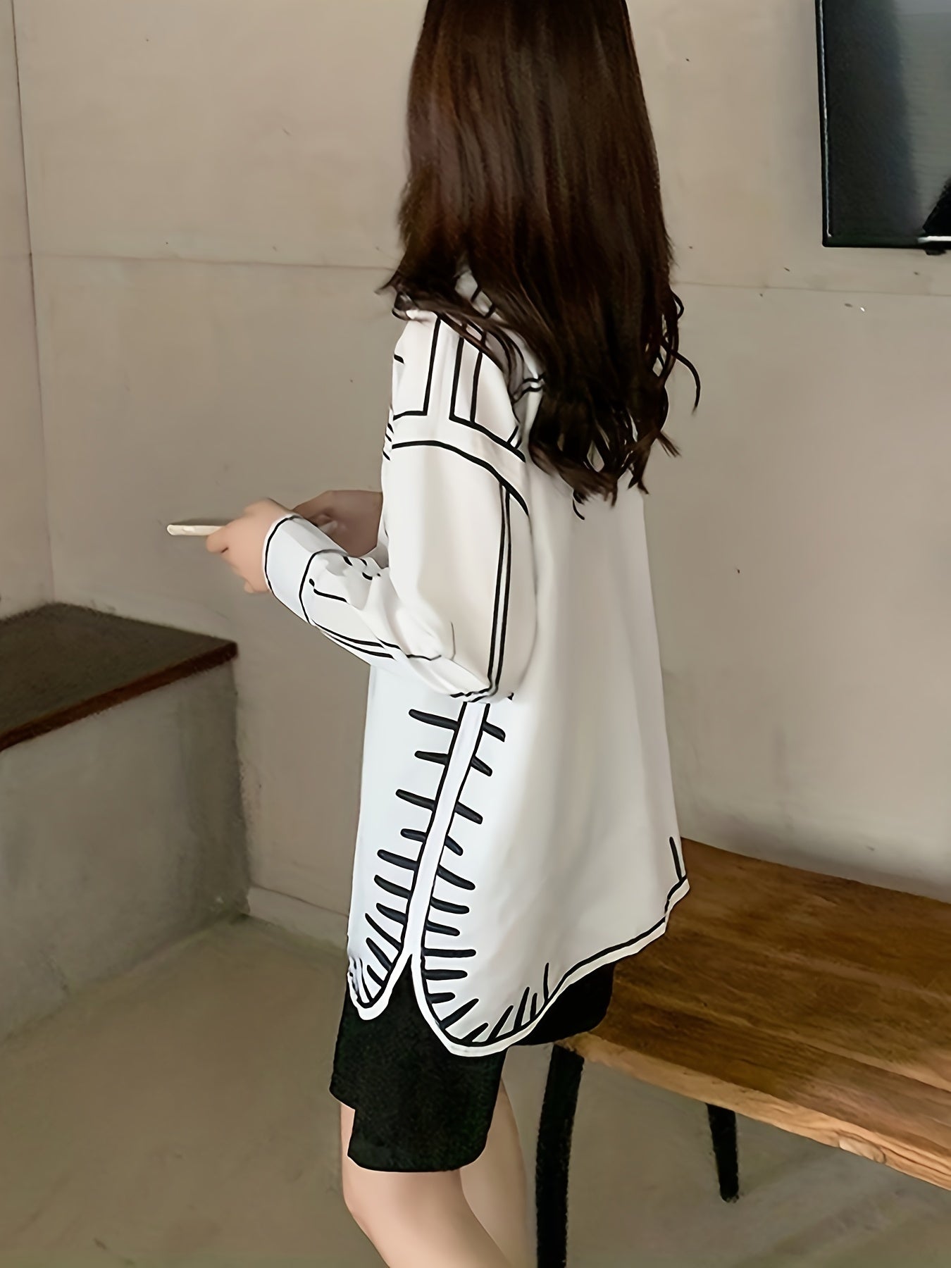 Contrast Trim Button Front Shirt, Casual Long Sleeve Shirt, Women's Clothing