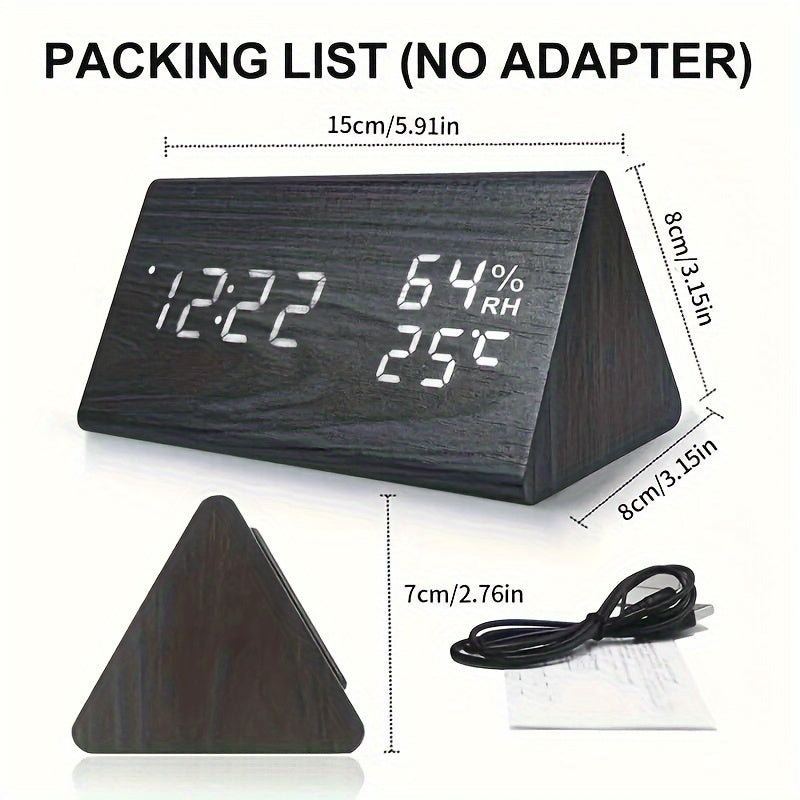 Led Triangle Digital Alarm Clock, Wooden Alarm Clock