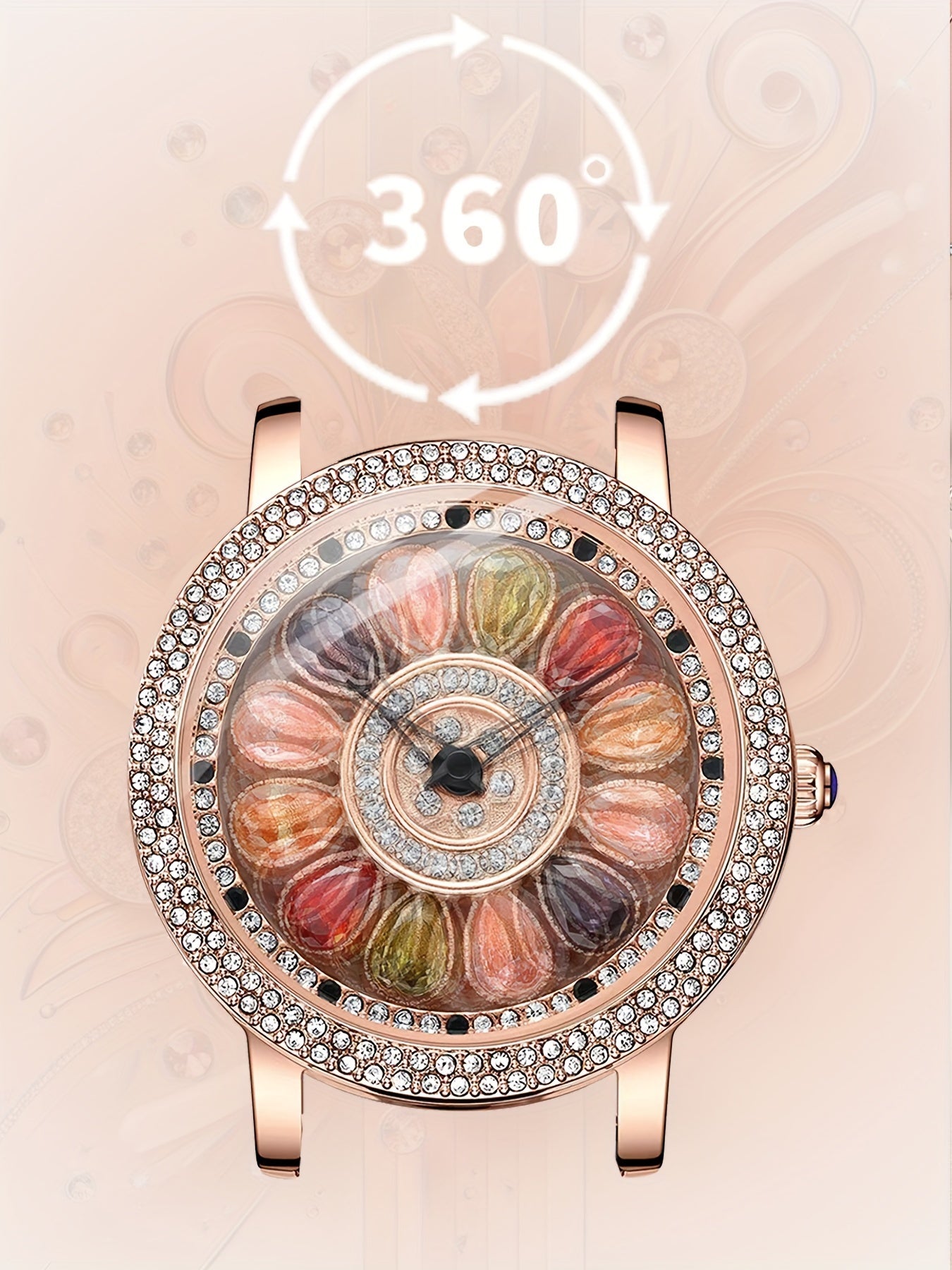 Women's Rhinestone Quartz Watch Rotating Flower Dial