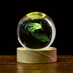 3D Axolotl Crystal Ball, Wooden Light Base