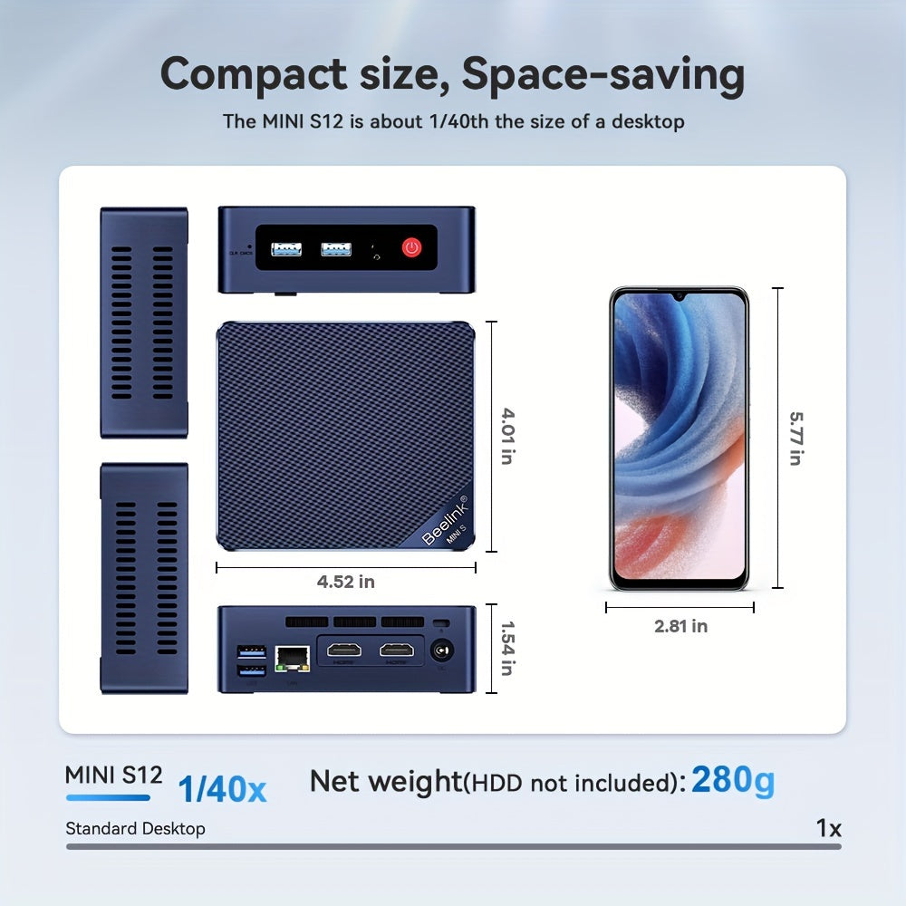 Beelink MINI S12 MINI PC, Intel N95 Processor 3.4GHz, Support Max 16GB DDR4