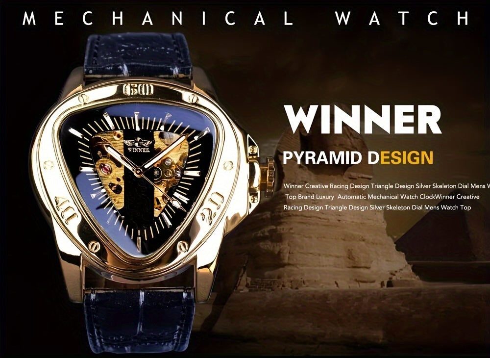 T-WINNER Steampunk Golden Triangle Skeleton Men's Watch