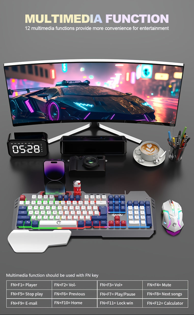 Three Colors Block Wired Keyboard Mouse Set