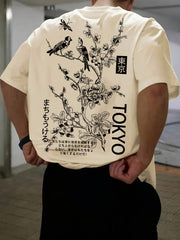 Men's Casual Floral & Bird Print T-Shirt - Breathable Polyester, Crew Neck, Short Sleeve - Perfect for Summer