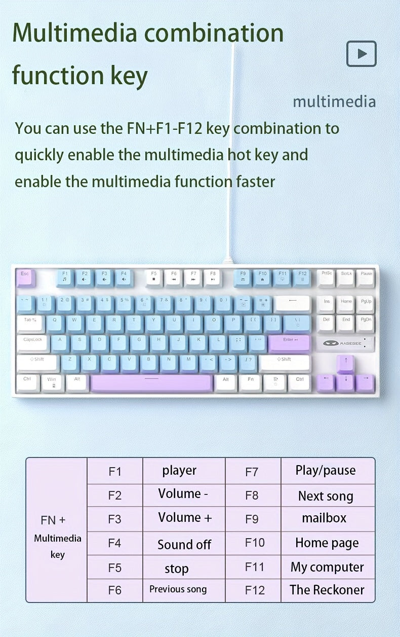 MageGee MK-STAR Mechanical Keyboard 87 Keys Assembled Keyboard Wired Backlit Desktop Keyboard, Gray Mix Blue Blue Axis