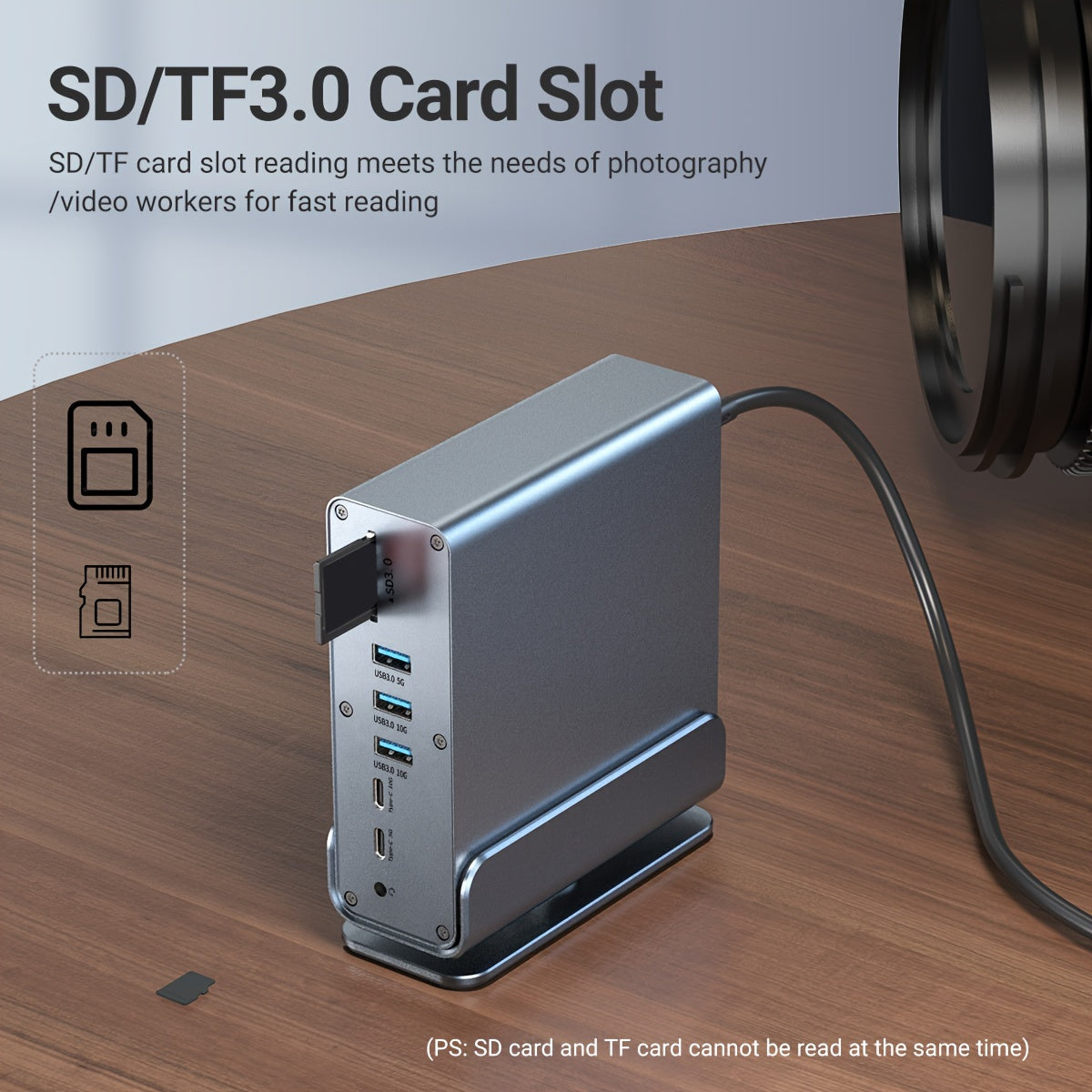 15-in-1 USB-C Vertical Docking Station, Aluminum Shell, USB 2.0/3.0