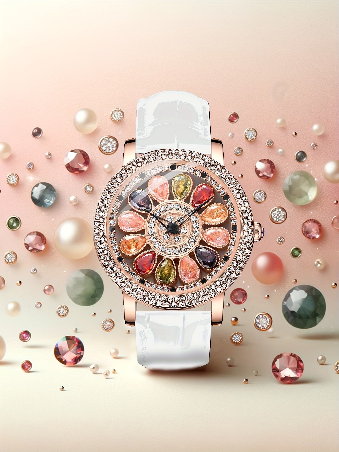 Women's Rhinestone Quartz Watch Rotating Flower Dial