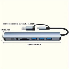 Hub With USB And Type C Interfaces, Featuring 8 Ports