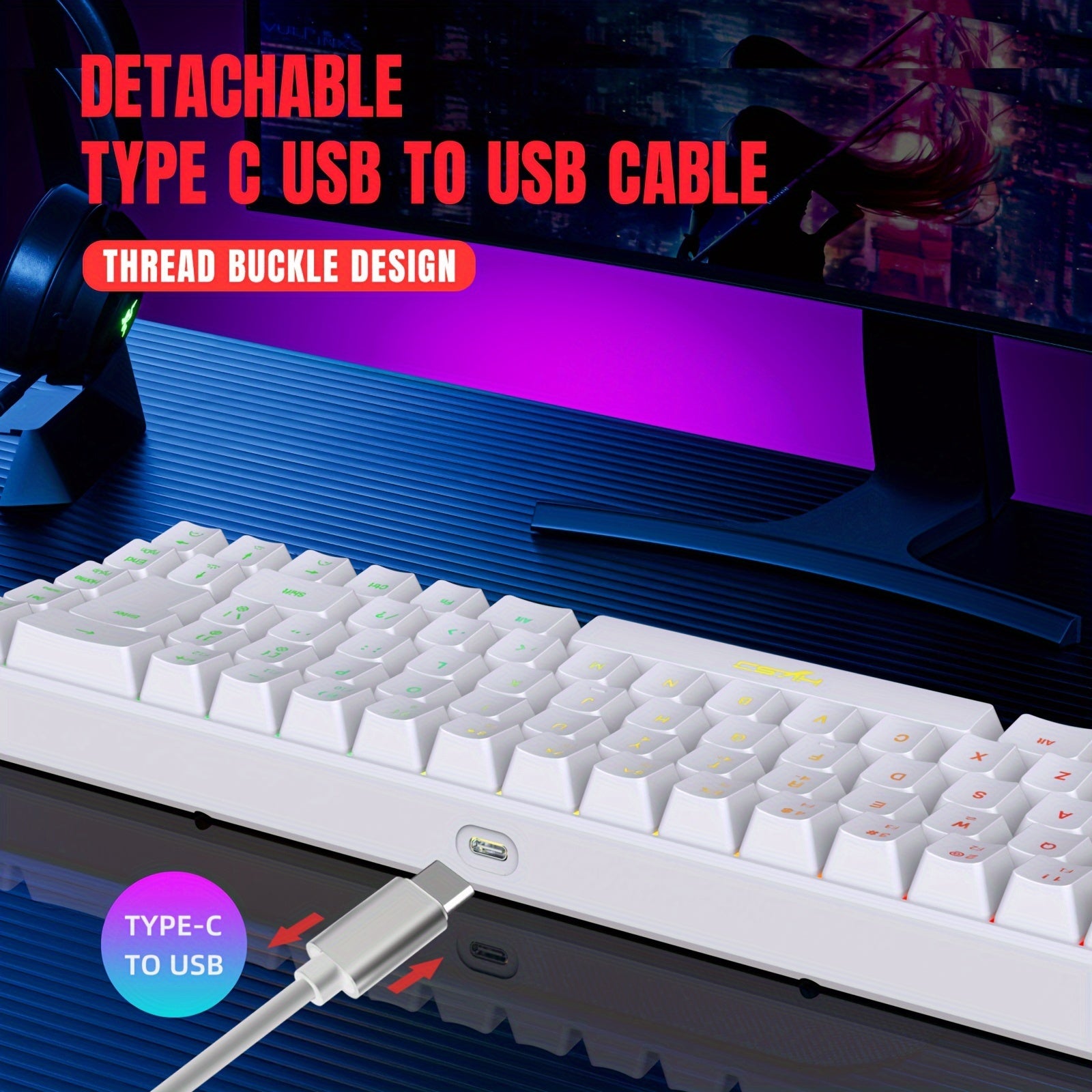 HXSJ-RGB Keyboard And Cellular Gaming Mouse, Compact 68-key Mini Wired Keyboard RGB Backlit